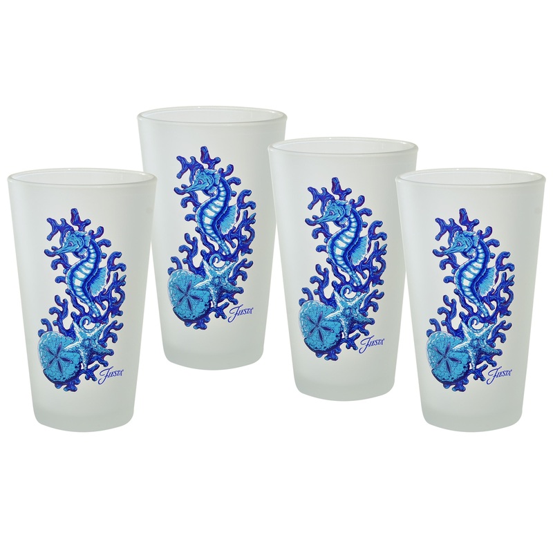 16 oz. Fiesta Coastal Seahorse Frosted Cooler  Set of 4