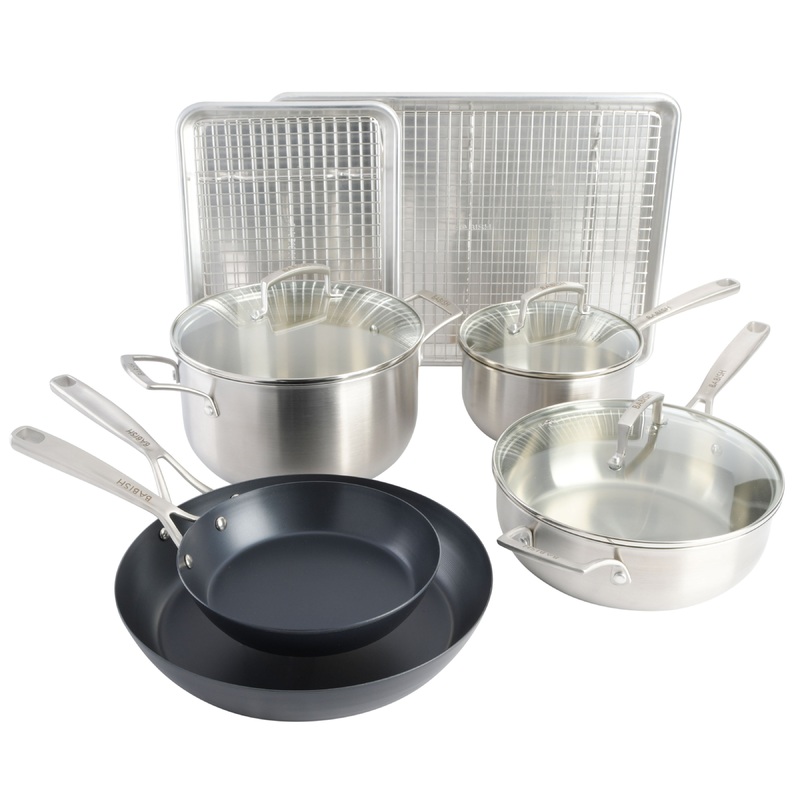 Babish 12-Piece Mixed Material (Stainless Steel, Carbon Steel, & Aluminum) Professional Grade Cookware Set W/ Baking Sheets