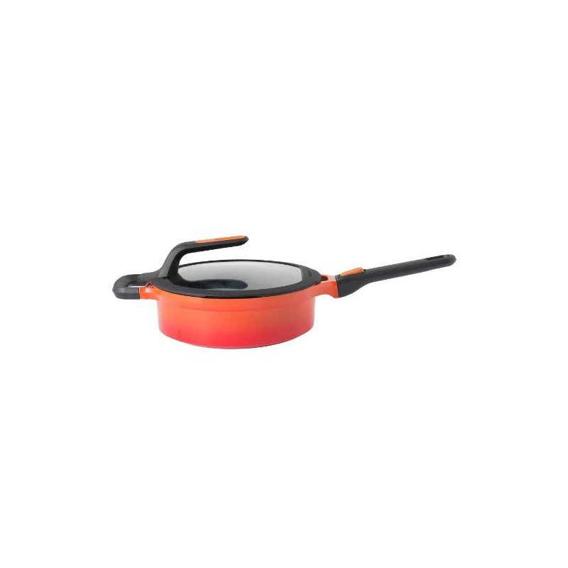 BergHOFF GEM Cast Alum Non-stick 9.5″ Covered Saute Pan 3.5Qt., Carribean Red, Stay Cool