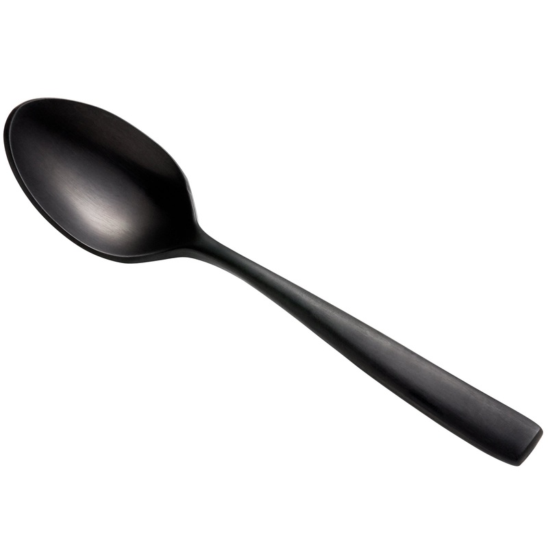Bon Chef S3016BM Manhattan 4 7/8″ 18/10 Extra Heavy Weight Matte Black Stainless Steel Demitasse Spoon – 12/Pack