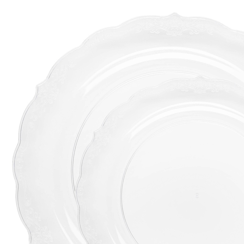 Clear Vintage Round Disposable Plastic Dinnerware Value Set