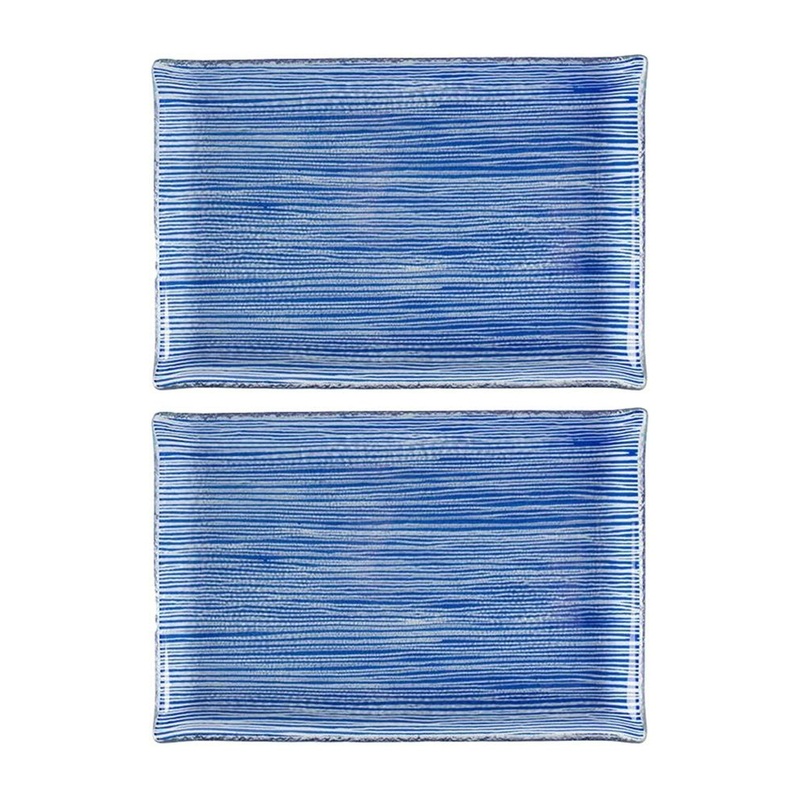 Glass Dinnerware 8.5″ x 5.75″ Rectangular Blue Glass Plate (Set of 2)