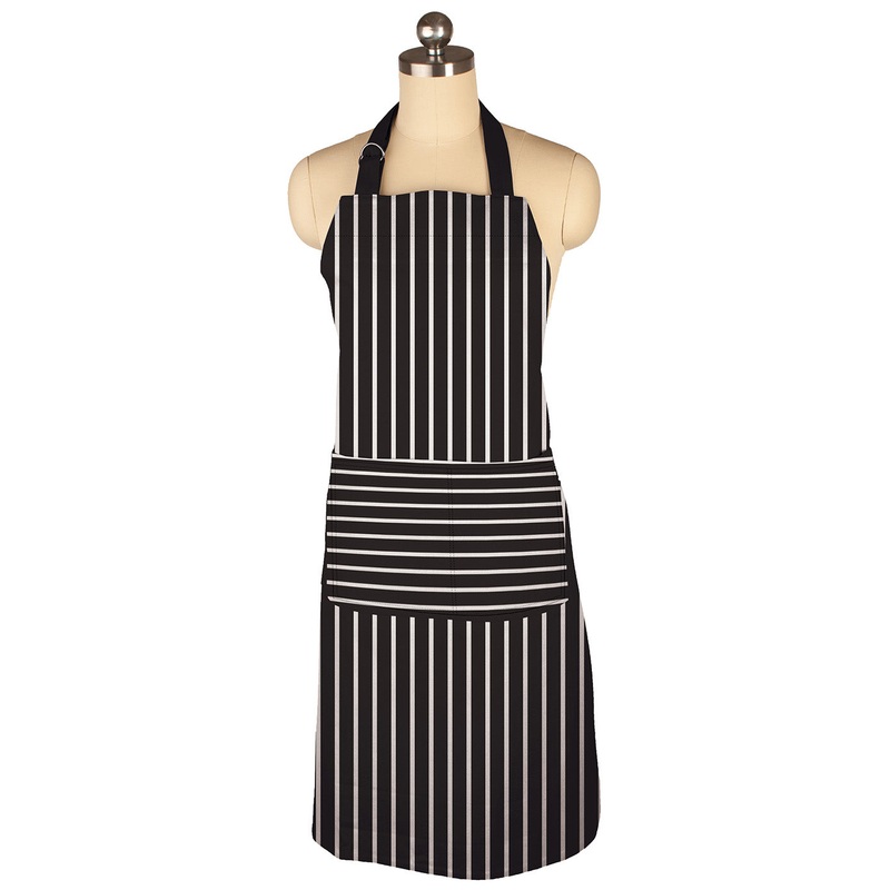 MU Kitchen Adjustable Cotton Pinstripe Apron, 35-Inches, Onyx