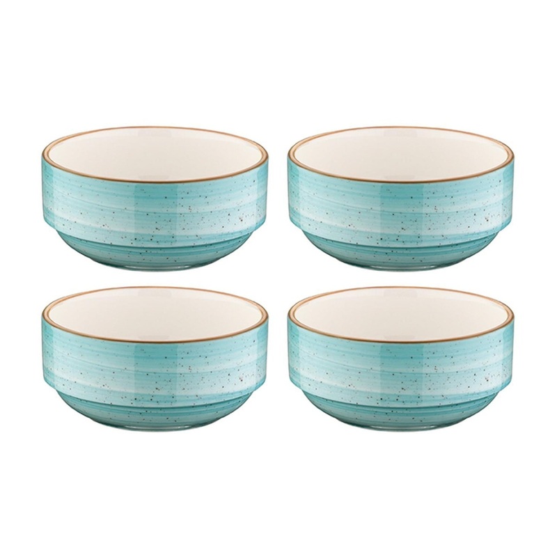 Aqua dia.4.75″ h:2″ 12 oz. Round Blue Porcelain Bowl (Set of 4)