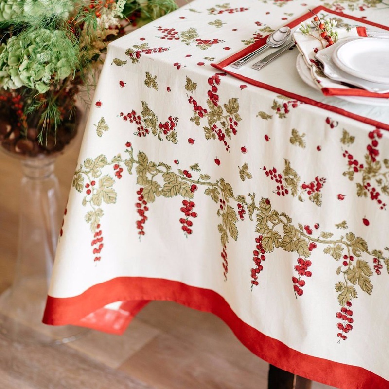 Couleur Nature Gooseberry Red & Green French Tablecloths71″ x142″