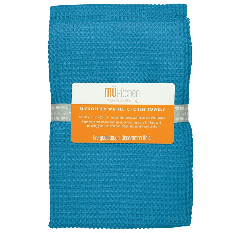 MU Kitchen 17-Inch x 25-Inch Waffle Microfiber Dishtowel, Set Of 2