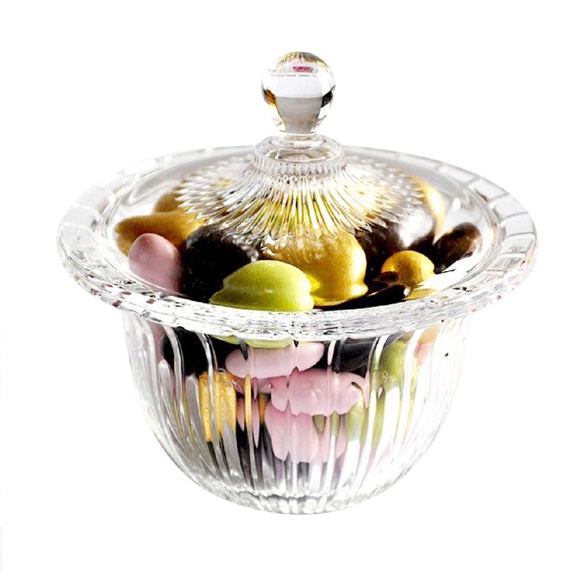 Pasabahce Decorative Glass Candy Dish with Lid, Crystal Cut Candy Bowl