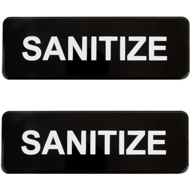 9″ x 3″ Sanitize Sign with Easy Peel Self-Adhesive White on Black Color Set of 2- Door Sign Waterproof Self Adhesive Store Signs Indoor/Outdoor Warning Marker Home Business Use