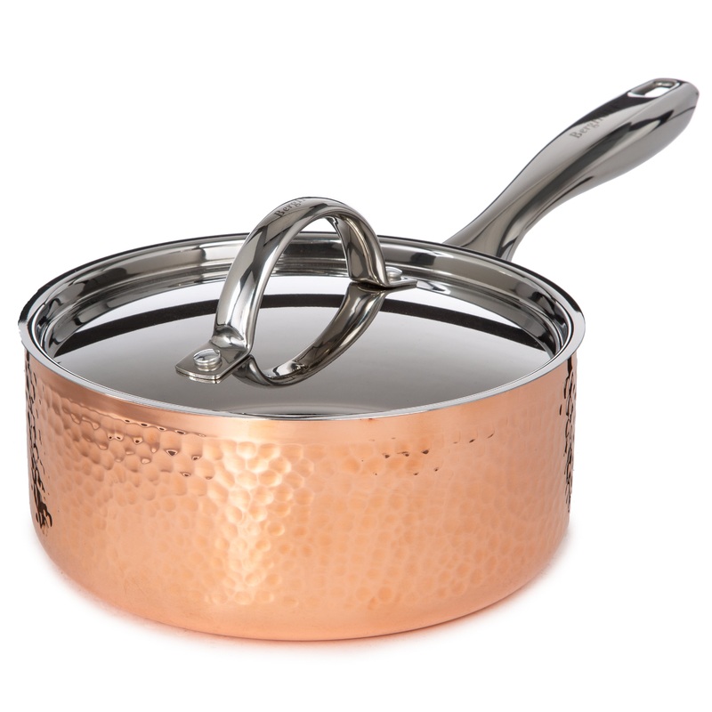 BergHOFF Vintage Tri-Ply Copper 7″ Saucepan 2qt. with Lid, Hammered