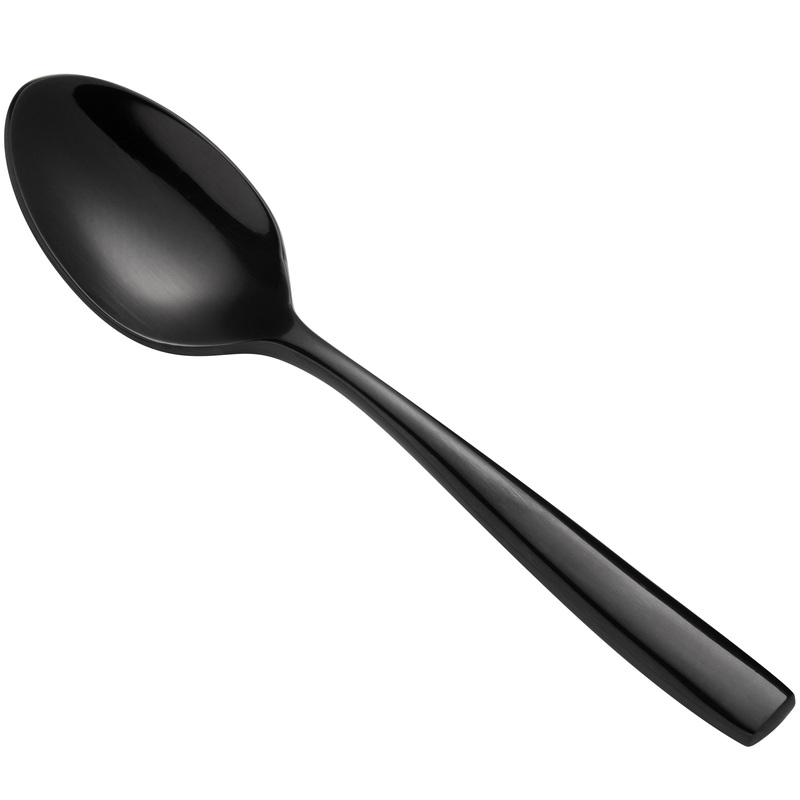 Bon Chef S3016B Manhattan 4 7/8″ 18/10 Extra Heavy Weight Black Stainless Steel Demitasse Spoon – 12/Pack