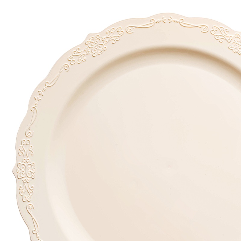 Ivory Vintage Round Disposable Plastic Dinner Plates (10″)