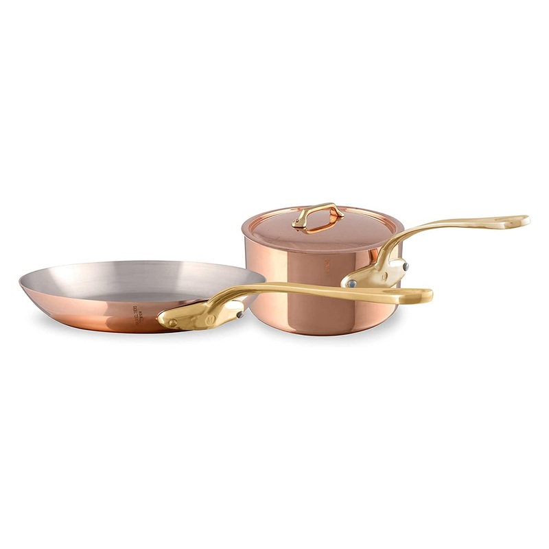 Mauviel M’Heritage M’200 B Polished Copper & Stainless Steel Sauce Pan With Lid 3.4-qt and Frying Pan 10.24-in Bundle