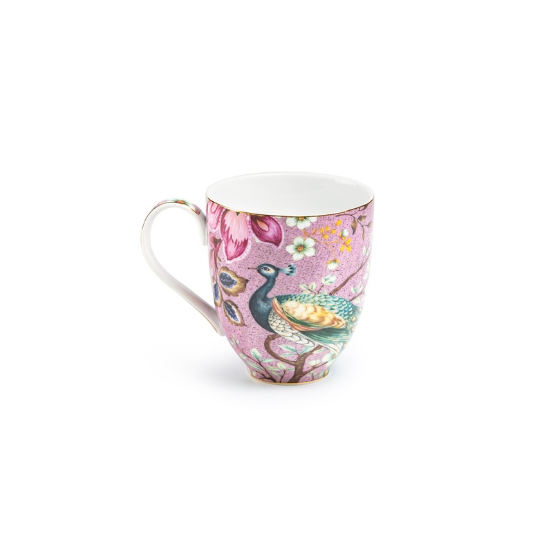 Peacock Lotus Garden Pink Fine Porcelain Mug