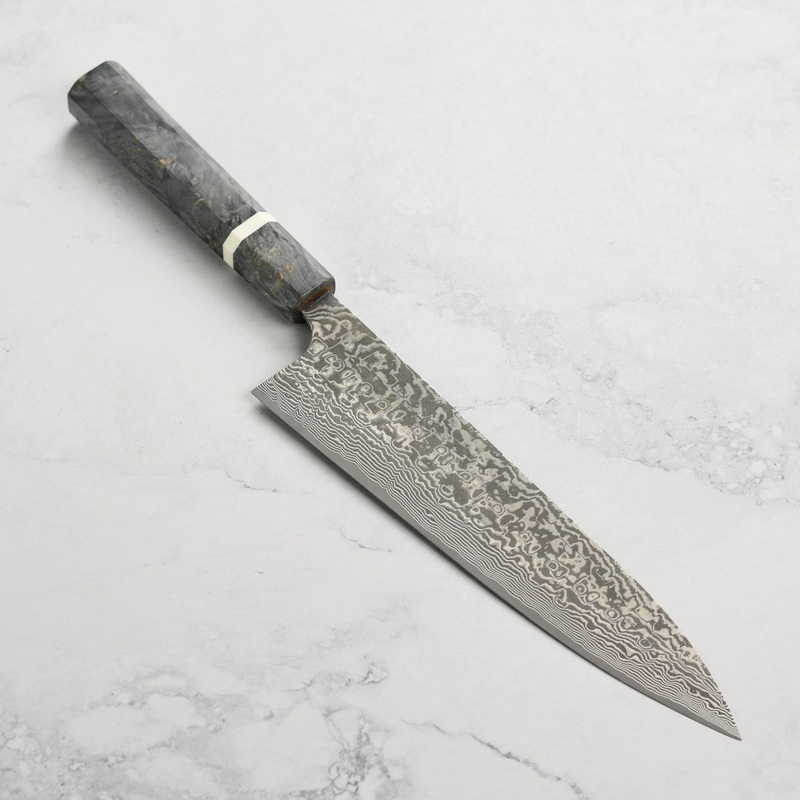 Saji SG2 Black Damascus 8.25″ Gyuto, Stabilized Birch