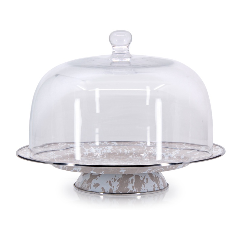 Taupe Swirl Cake Plate with Cover