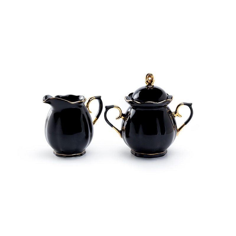 Black Gold Scallop Fine Porcelain Sugar & Creamer Set – CLEARANCE