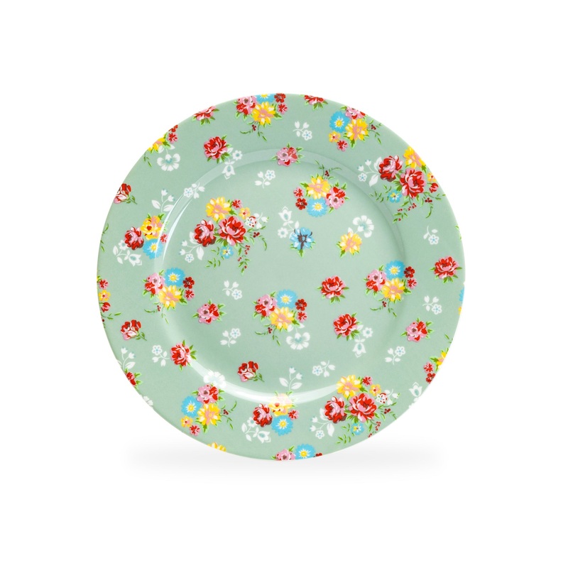 Green Shabby Rose Fine Porcelain Dessert Plate