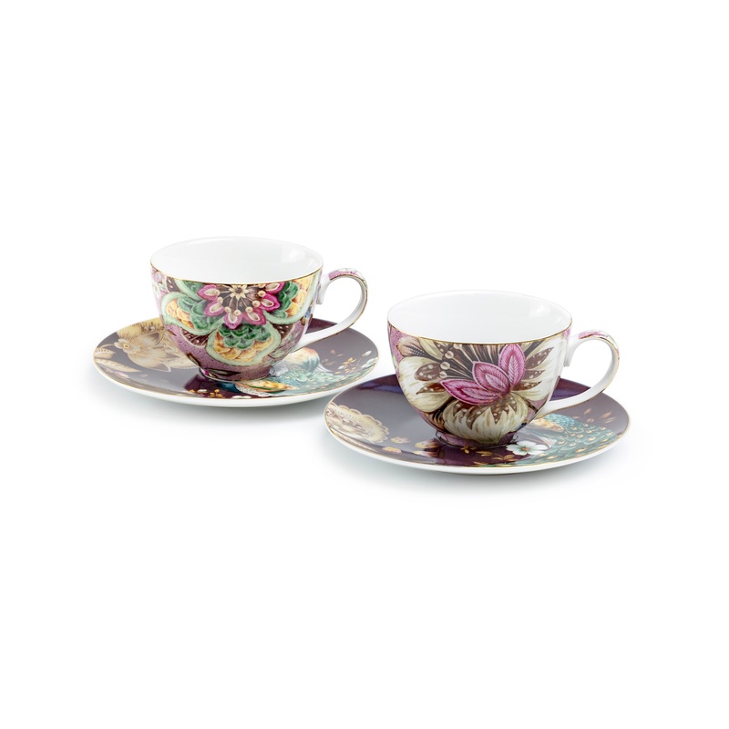 Peacock Lotus Garden Pink Fine Porcelain Assorted Cup and Saucer Sets