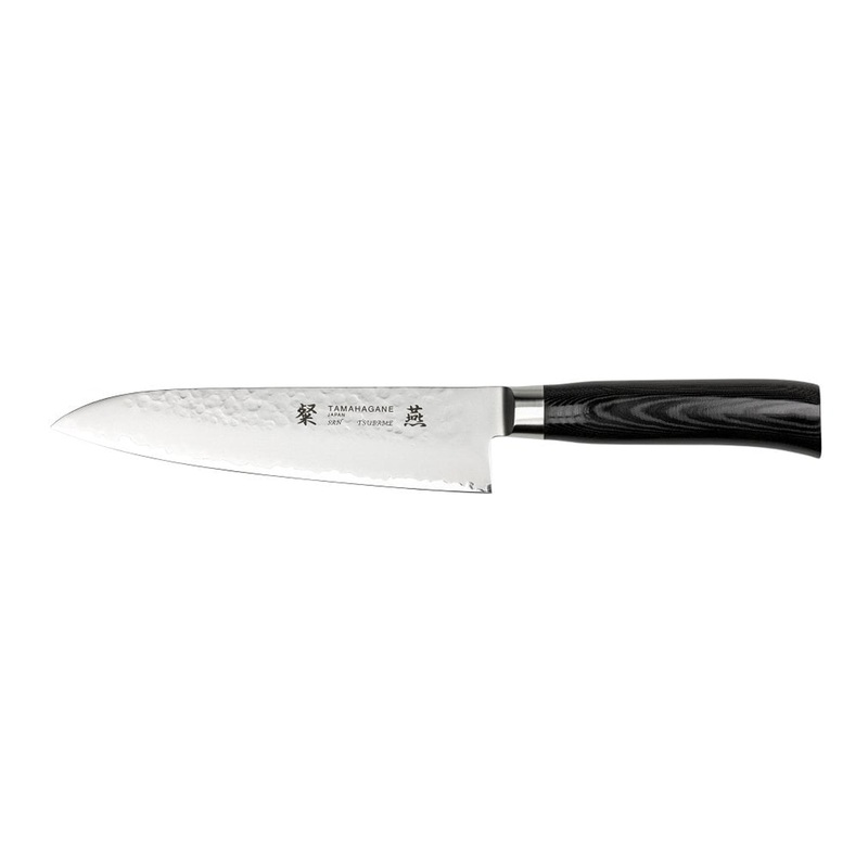 Tamahagane San Tsubame 3-ply Special Steel Chef’s Knife with Black Mikarta Handle, 7-Inches