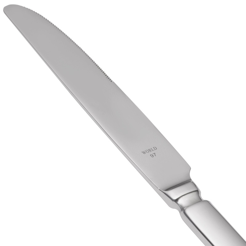 World Tableware 213 5511 Baguette 8 3/4″ 18/0 Stainless Steel Heavy Weight Serrated Solid Handle Dessert Knife with Pinched Bolster – 12/Pack