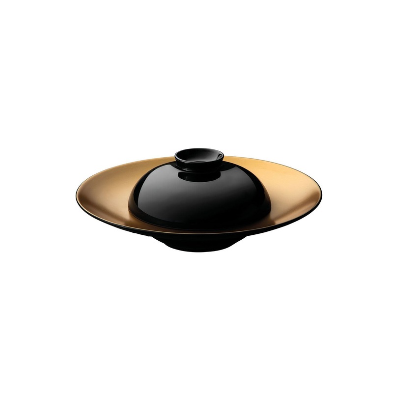 BergHOFF GEM Porcelain 2Pc Deep Presentation Plate & Bowl Round Black & Gold