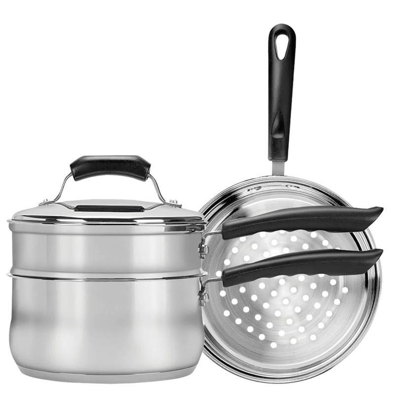 Covered Saucepan with Steamer & Double Boiler Insert by Range Kleen