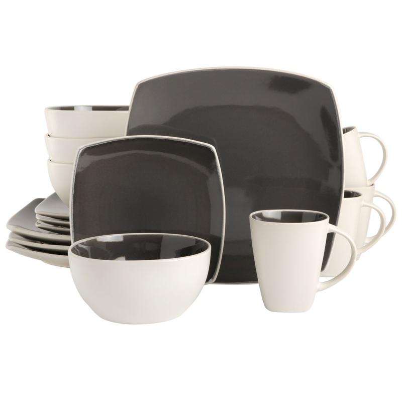 Gibson Soho Lounge White Square 16-Piece Stoneware Dinnerware Set