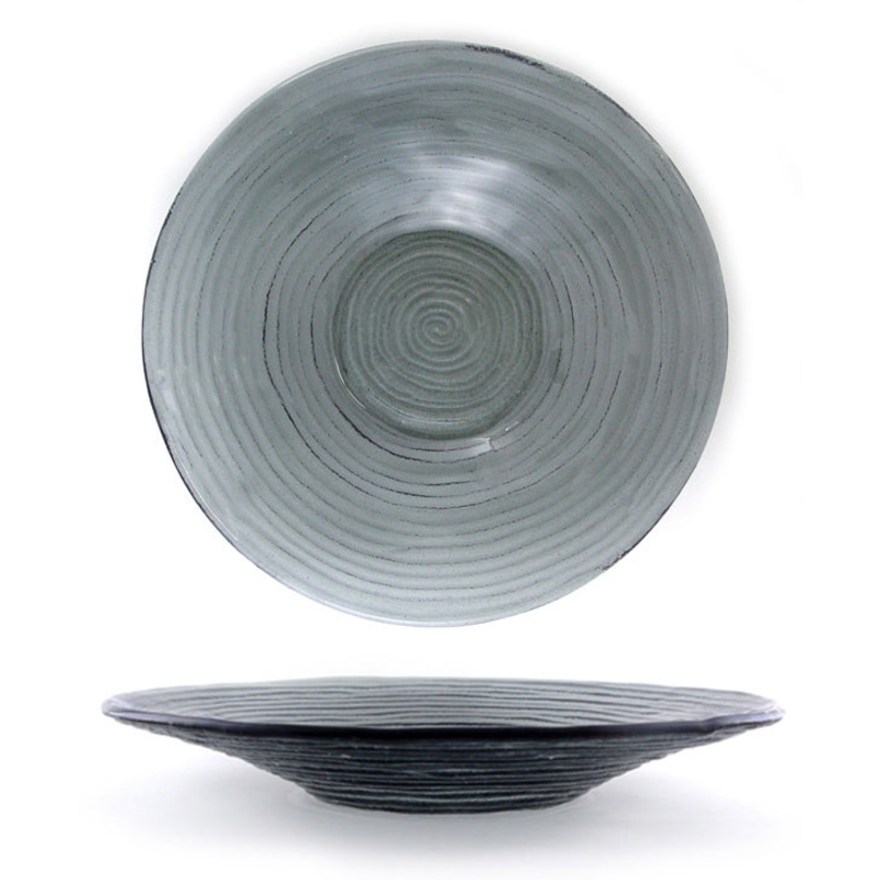 Glass Dinnerware dia.13.75″ h:2″ 58 oz. Round Charcoal Glass Bowl
