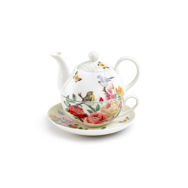 Yellow Rose Garden Fine Porcelain Tea For One Set