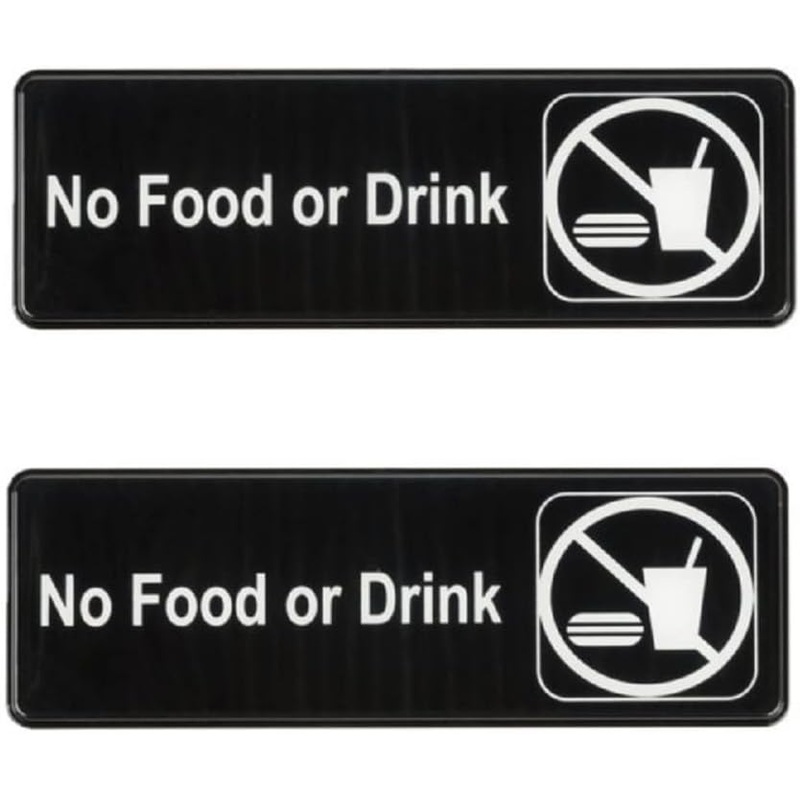 9″ x 3″ No Food or Drink Sign with Easy Peel Self-Adhesive White on Black Color Set of 2- Door Sign Waterproof Self Adhesive Store Signs Indoor/Outdoor Warning Marker Home Business Use