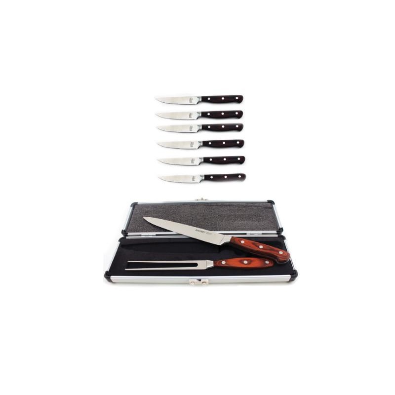 BergHOFF Pakka Wood 9pc Stainless Steel Steak & Carving Knife Set