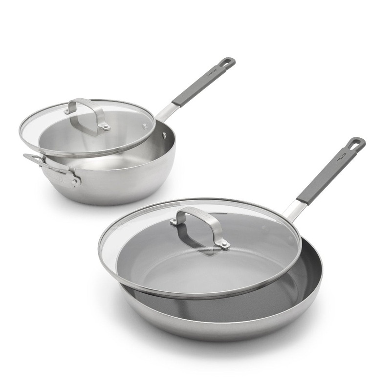 Bobby Flay by GreenPan 12″ Professional Stainless Steel Nonstick Frypan and 3.57-Quart Chef’s Pan with Lids