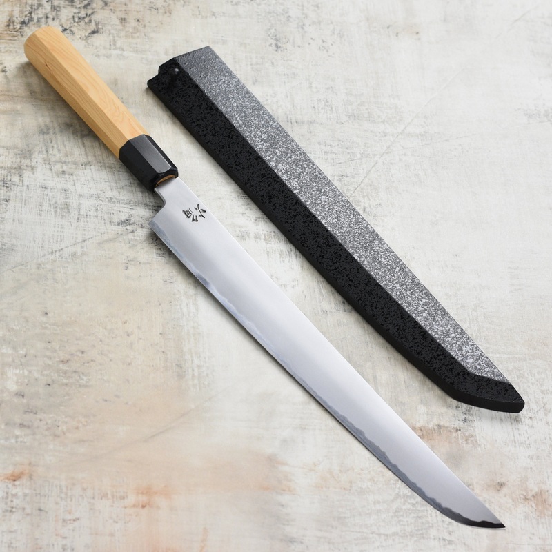 Takayuki x Itsuo Doi Homura Aogami #2 11.8″ Sakimaru Yanagiba with Saya
