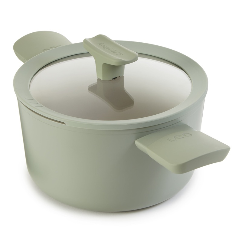 BergHOFF Balance Nonstick Ceramic Stockpot 8″, 3.3qt. With Glass Lid, Recycled Aluminum, Sage