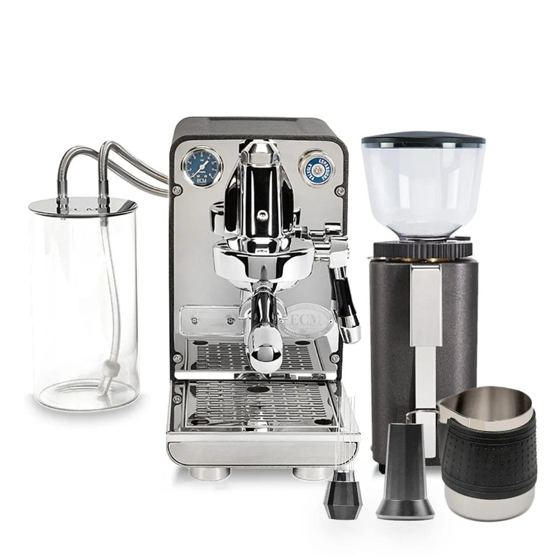 ECM Puristika Semi Automatic Espresso Machine (Anthracite), ECM C-Manuale 54 Burr Grinder (Anthracite) & Accessories Bundle