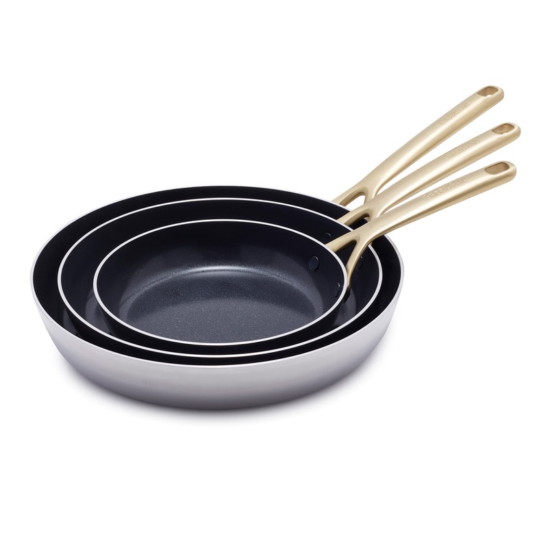 GP5 Stainless Steel 8″, 10″ and 12″ Frypan Set | Champagne Handles