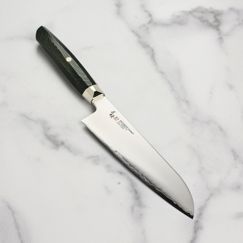 Zanmai Revolution SG2 7″ Santoku Knife with Green Micarta Handle