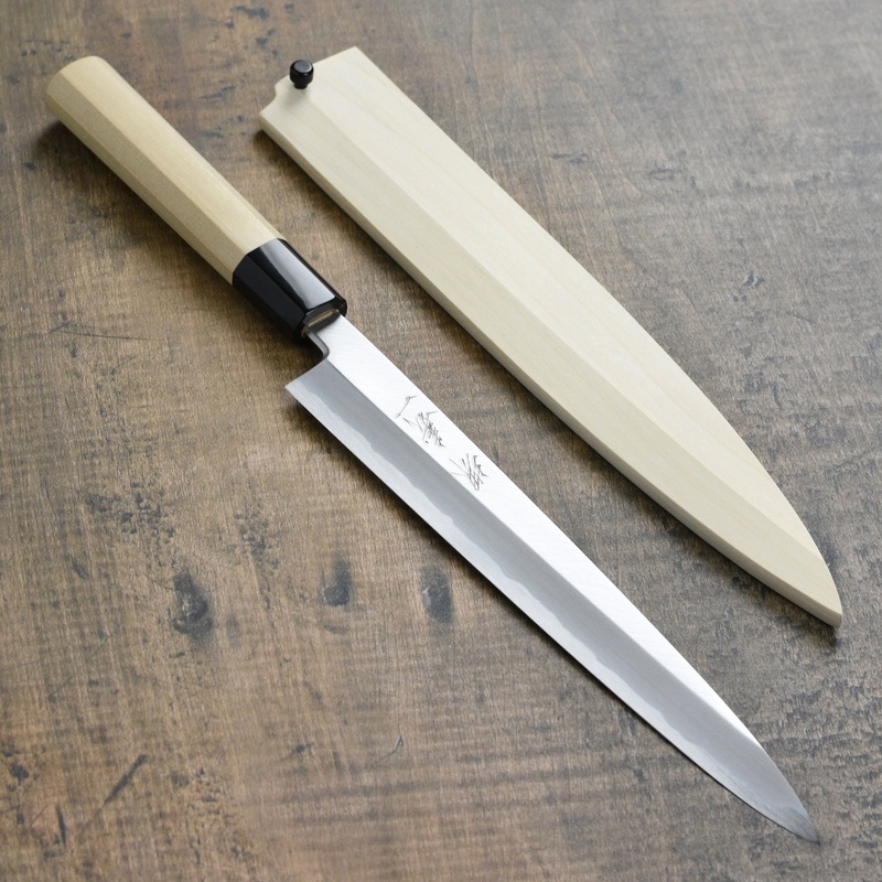 Ittetsu x Tanaka Shirogami #2 9.4″ Hon-Kasumi Single Bevel Yanagiba with Saya