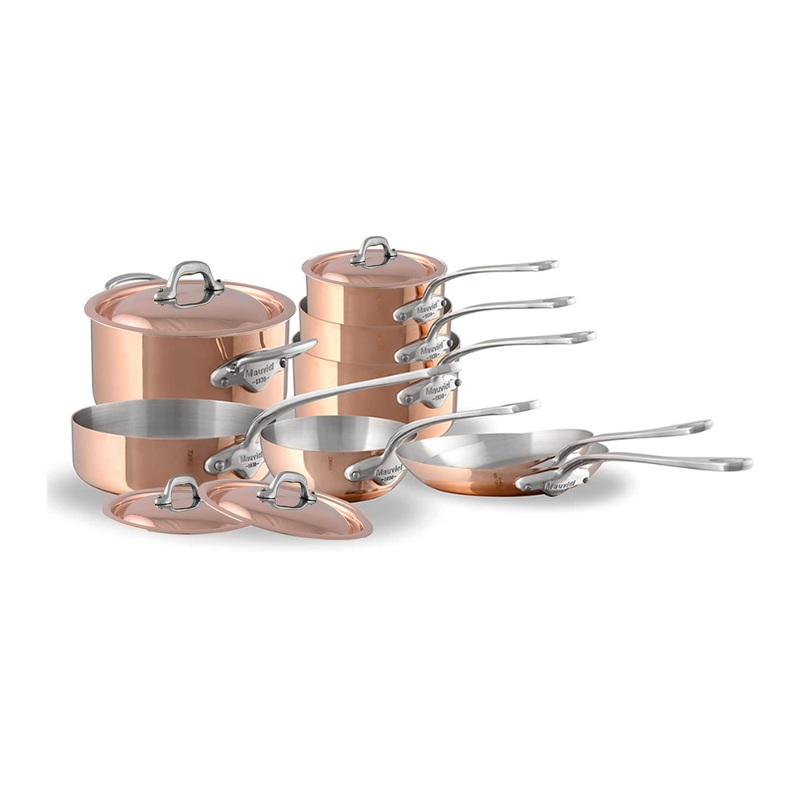 Mauviel M’Heritage M’150 S Copper 12-Piece Copper Cookware Set with Cast Stainless Steel Handles And Curved Lid