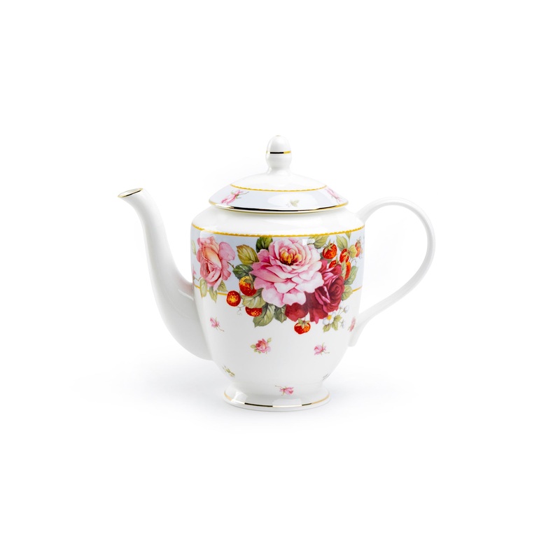 Peony and Strawberry Blue Bone China Teapot