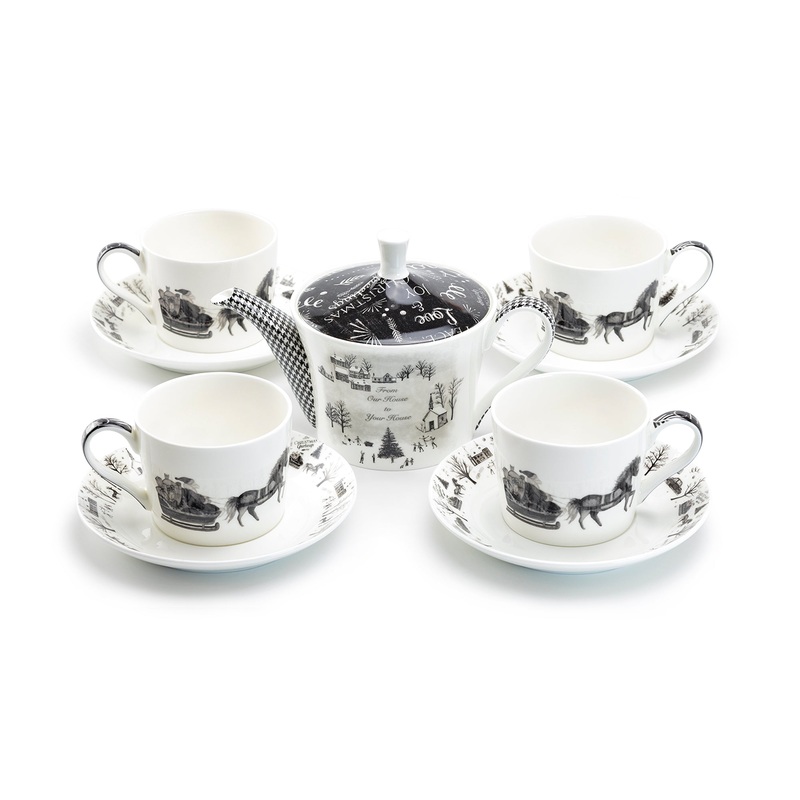 Winter Wonderland Santa Carriage Bone China Tea Set