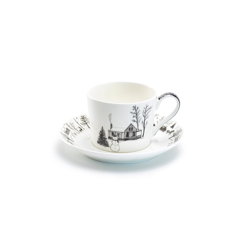 Winter Wonderland Snowman Village Bone China Tea Cup and Saucer