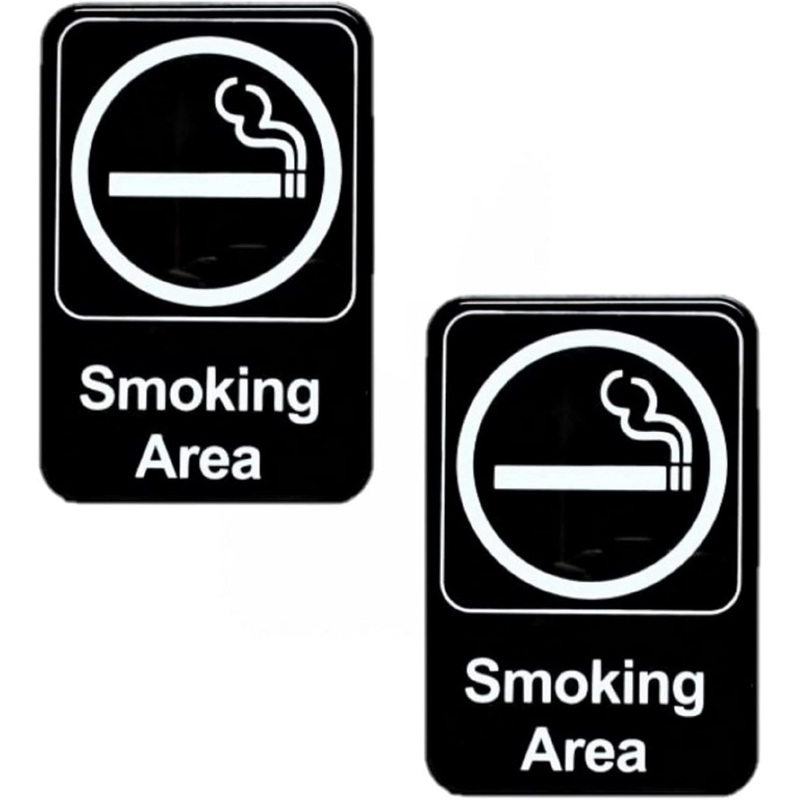 6″ x 9″ Smoking Area Sign with Easy Peel Self-Adhesive White on Black Color Set of 2- Waterproof Self Adhesive Store Signs Indoor/Outdoor Warning Marker Home Business Use