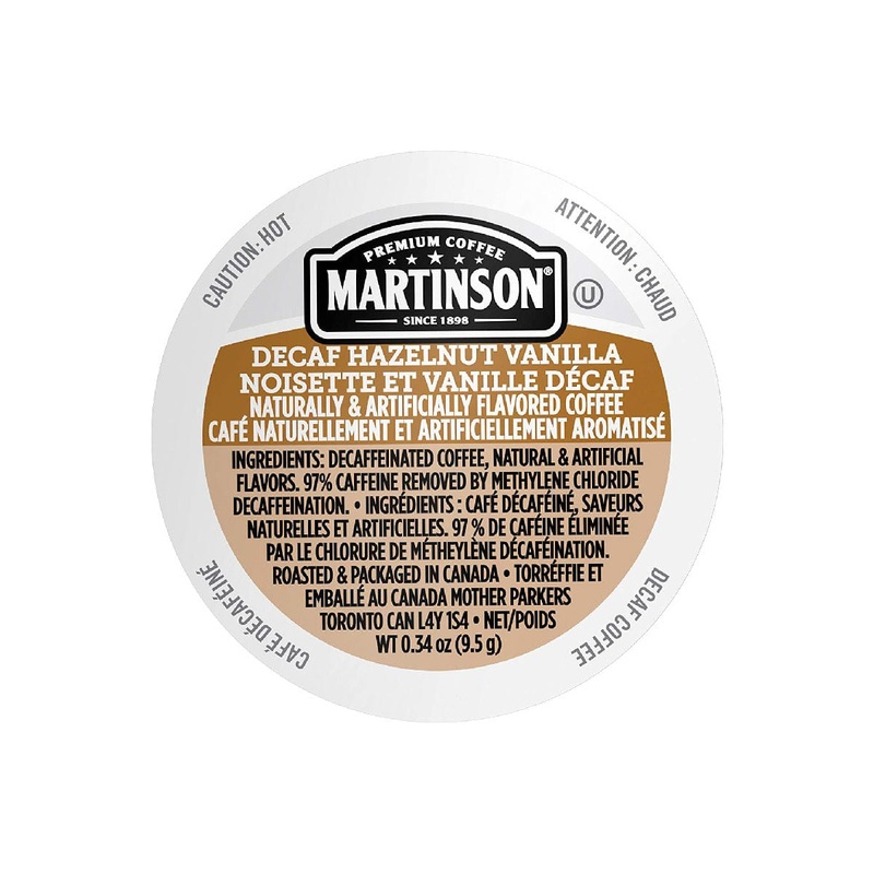Martinson Coffee Decaf Hazelnut Vanilla Single Serve Pods (Case of 96)