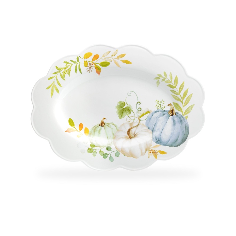 16″ Fall Pumpkins Scallop Serving Platter