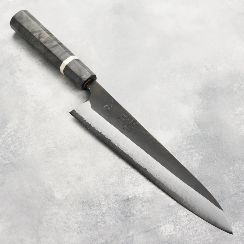 Hatsukokoro Shinkiro Aogami Super Kurouchi Damascus 9.4″ Gyuto, Stabilized Birch