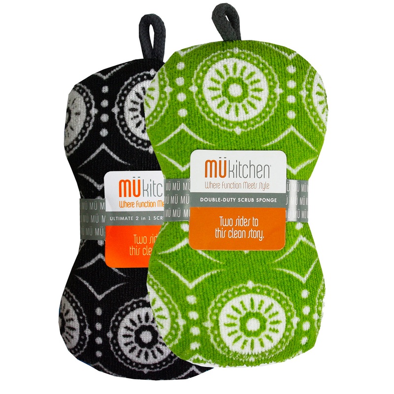 MU Kitchen Durable Microfiber Sponge with Scrubber, Set of 2