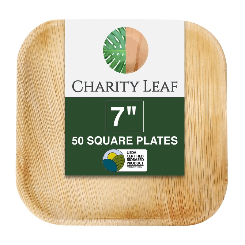 Palm Leaf Square Plate, 7″ Pack/25