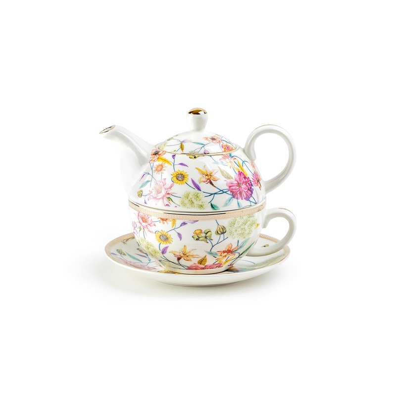 Spring Flowers with Hummingbird Fine Porcelain Tea For One Set