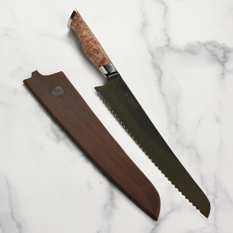 Steelport Carbon Steel 10″ Bread Knife with Oregon Maple Magnetic Sheath